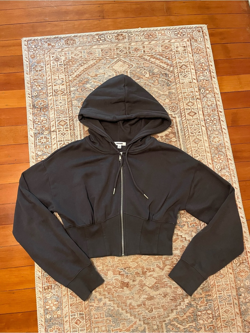 Garage Black Cropped Zip Hoodie